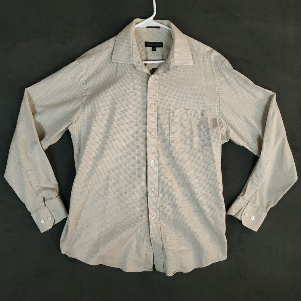 Jhane Barnes Shirt Mens Large 16 34/35 Tan Button Up Long Sleeve Textured 2 Ply